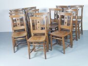 Set Of 12 Oak Church Kitchen Chairs