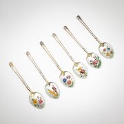 Floral Cased Enamel & Silver Spoons