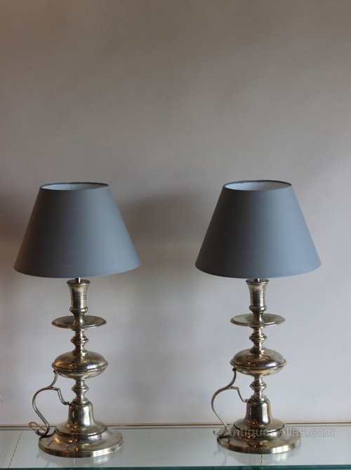 Antiques Atlas Pair Of Silver Plated Bedside / Table Lamps