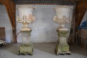 Pair Of Cast-iron Vases, Neoclassical Style, 19th 