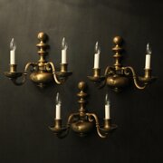 English Set Of Three Bronze Antique Wall Lights
