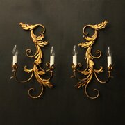 Florentine Pair Of Gilded Twin Arm Wall Lights