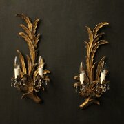 Florentine Pair Of Giltwood Leaf Wall Lights