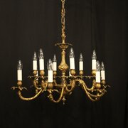 French Gilded Brass 12 Light Chandelier