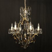 French Gilded Brass & Amethyst Crystal Chandelier