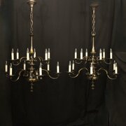 French Pair Bronze 12 Light Antique Chandeliers