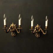 French Pair Faded Gilded Twin Arm Wall Lights
