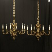 French Pair Gilded Bronze 6 Light Chandeliers