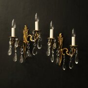 French Pair Of Crystal Twin Arm Wall Lights