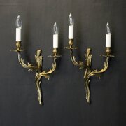 French Pair Of Gilded Brass Twin Arm Wall Lights