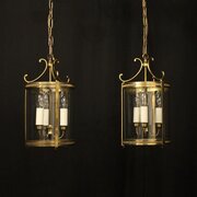 French Pair Of Gilded Convex Antique Lanterns