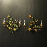 French Pair Of Toleware Floral Wall Lights