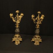 French Pair Of Triple Arm Antique Candelabras