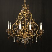 French Toleware & Crystal 8 Light Chandelier