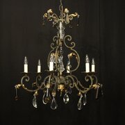French Wrought Iron Polychrome Chandelier