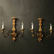 Italian Pair Of Polychrome Gilded Wall Lights