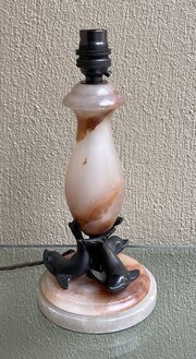 Art Deco Alabaster Spelter Table Lamp Dolphins