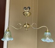 Art Nouveau Brass Rise & Fall Ceiling Light