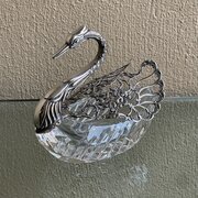 Cut Glass & Silver Swan Dish