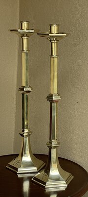  Large Pair Ecclesiastical Cast Brass Candlesticks