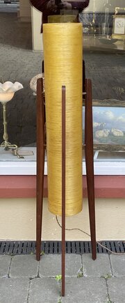  Orange Fibreglass Rocket Lamp On Teak Tripod Base