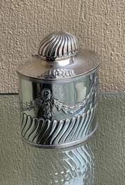 Silver Tea Caddy With Integral Spoon George Unite