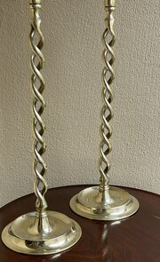 Tall Pair Of Brass Open Twist Candlesticks