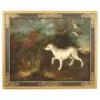 Antique French landscape painting 18thc hunting dog