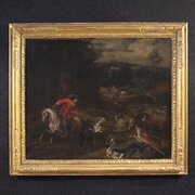 Antique Italian Painting Of A Deer Hunting Scene 