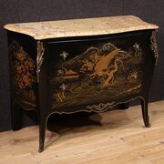 French Lacquered Chinoiserie Commode With Marble
