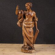Great 17th- Wooden Sculpture, Saint Catherine Of Alexandria