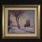 Italian Snowy Landscape Painting Signed And Dated 