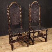 Pair 18thcentury antique Italian leather chairs