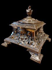 Large Antique Cast Brass Inkstand