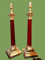 Large Pair Country House Rouge Marble Table Lamps