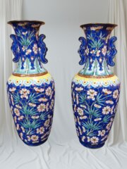 Matching Pair Of Chinese Copper Enamelled Vases
