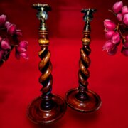 Pair Tall Open Twist Oak Candlesticks C.1910