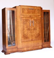 Art Deco Burr Walnut Cocktail / Display Cabinet 
