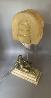 Art Deco Spelter & Onyx Base Lady Lamp 1930s