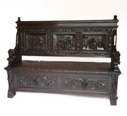 Fine Carved Oak Box Seat Settle Circa 1900
