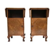 Pair Burr Walnut Drop Leaf Bedside Cupboards/tables