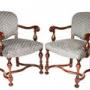 Pair William & Mary Revival Walnut Elbow chairs, 