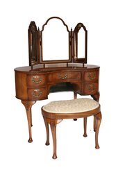 Queen Anne Style Walnut Kidney Dressing Table