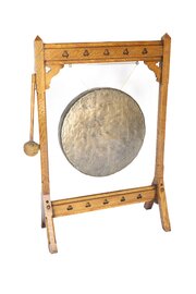 Vict Aesthetic Movement Oak Gong On Stand With Beater