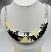 1980 Bergdorf & Goodman Silvertone Enamel Necklace