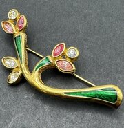 1980s Grosse? Gold Plated Floral Gemstone Brooch