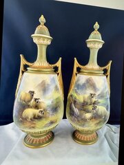 Royal Worcester Pair Of Vases Signed Harry Davis