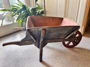 small painted wood wheelbarrow w797 Small Painted Wood Wheelbarrow W797