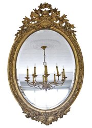 Antique 19th Century Large Oval Gilt Wall Mirror