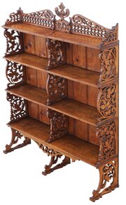 Antique C.1900 Oak Fret-Cut Waterfall Bookcase 